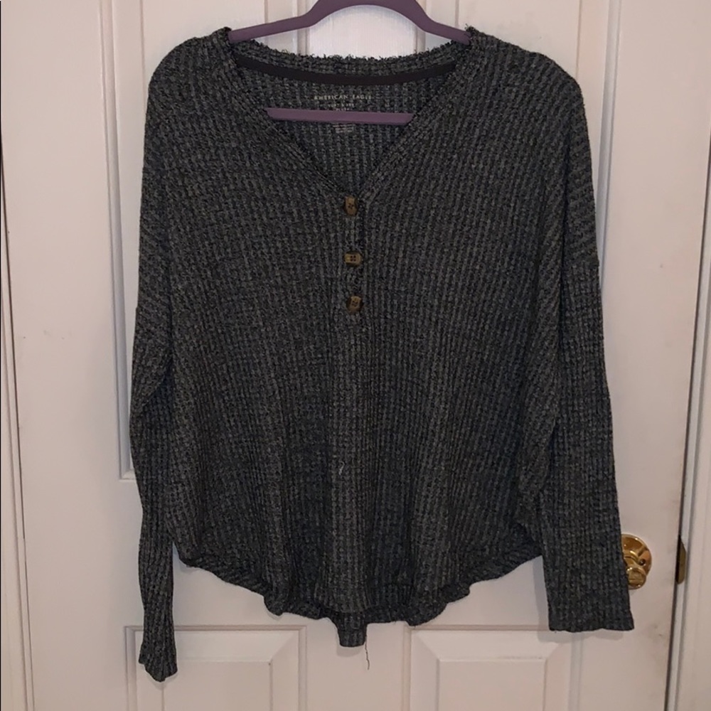 Cozy grey button sweater